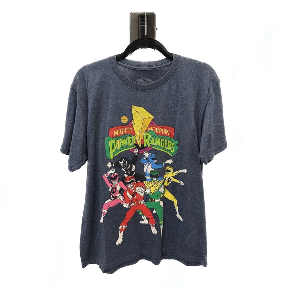power rangers men’s large blue wash short sleeve graphic tee t-shirt